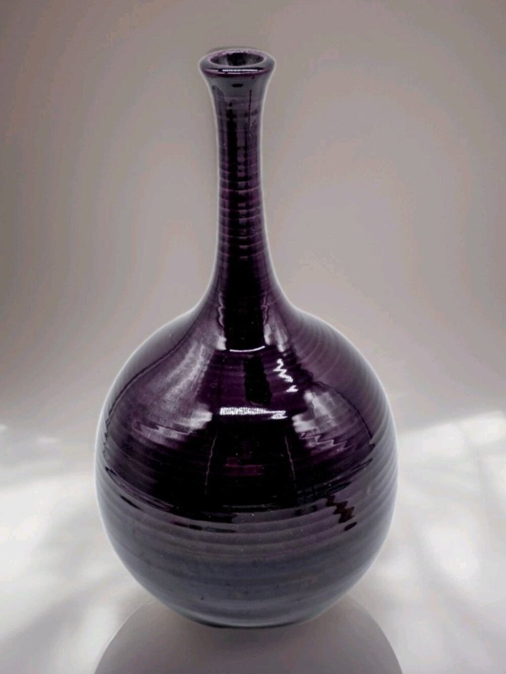 Artisan Made Long Neck Ceramic Vase Eggplant Plumb Colored MCM Boho Contemporary